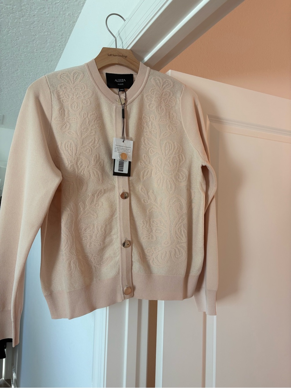 Alezra Women's Pale Cream Embroidered Button Cardigan